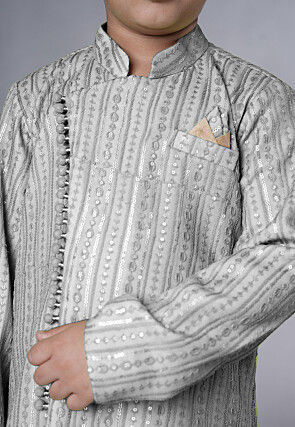 Embroidered Georgette Sherwani in Grey