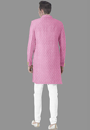 Embroidered Georgette Sherwani in Light Pink