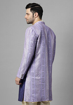 Embroidered Georgette Long Jacket in Light Purple