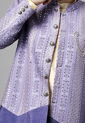 Embroidered Georgette Long Jacket in Light Purple
