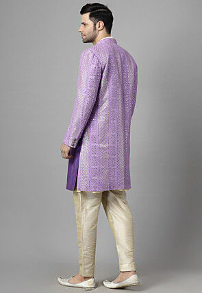 Embroidered Georgette Sherwani in Light Purple