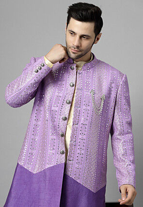 Embroidered Georgette Sherwani in Light Purple