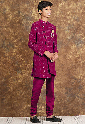 Embroidered Georgette Sherwani in Magenta