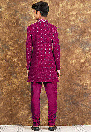 Embroidered Georgette Sherwani in Magenta