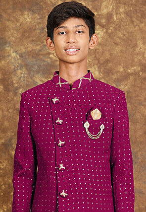 Embroidered Georgette Sherwani in Magenta