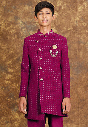 Embroidered Georgette Sherwani in Magenta
