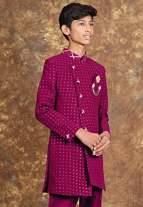 Embroidered Georgette Sherwani in Magenta
