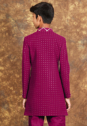 Embroidered Georgette Sherwani in Magenta