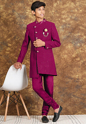 Embroidered Georgette Sherwani in Magenta