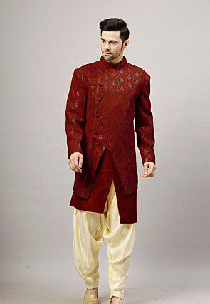 Embroidered Georgette Sherwani in Maroon