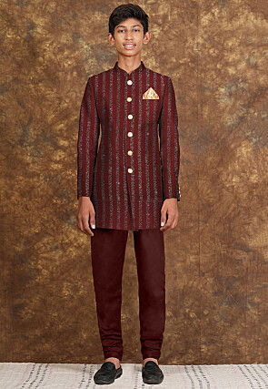 Embroidered Georgette Sherwani in Maroon