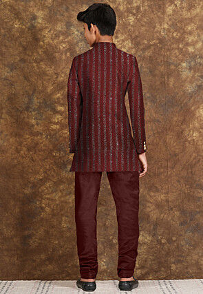 Embroidered Georgette Sherwani in Maroon
