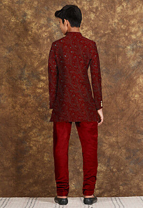 Embroidered Georgette Sherwani in Maroon