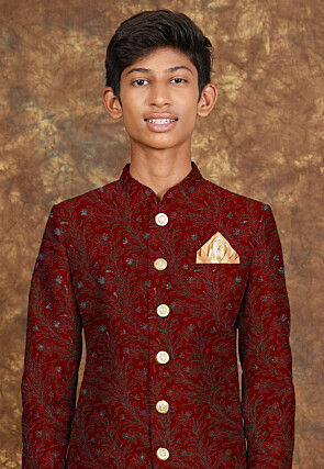 Embroidered Georgette Sherwani in Maroon