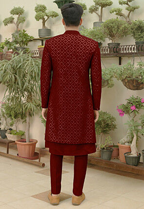 Embroidered Georgette Sherwani in Maroon