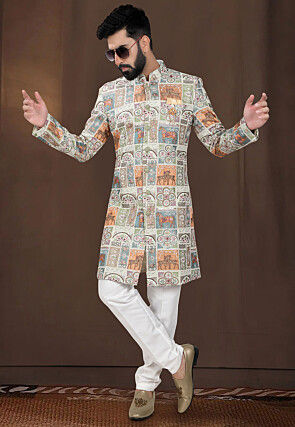 Embroidered Georgette Sherwani in Multicolor