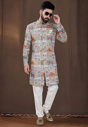 Embroidered Georgette Sherwani in Multicolor