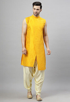 Embroidered Georgette Sherwani in Mustard