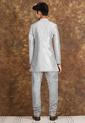 Embroidered Georgette Sherwani in Off White