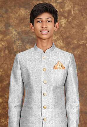 Embroidered Georgette Sherwani in Off White