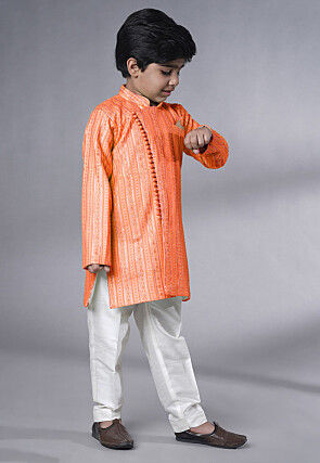 Embroidered Georgette Sherwani in Peach