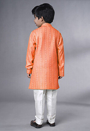 Embroidered Georgette Sherwani in Peach