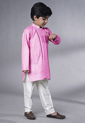 Embroidered Georgette Sherwani in Pink