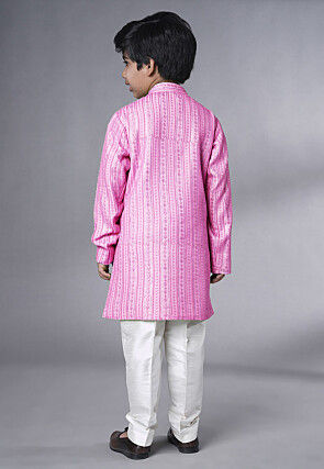 Embroidered Georgette Sherwani in Pink