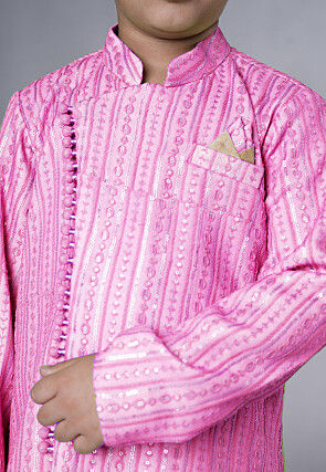 Embroidered Georgette Sherwani in Pink