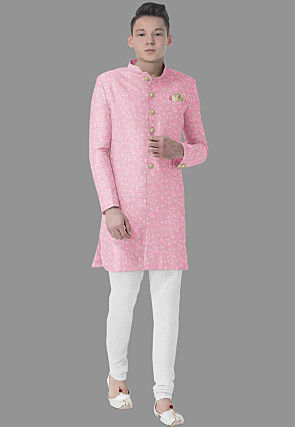 Embroidered Georgette Sherwani in Pink