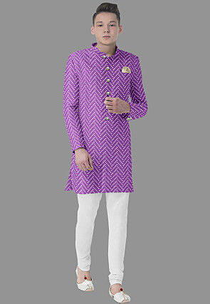 Embroidered Georgette Sherwani in Purple