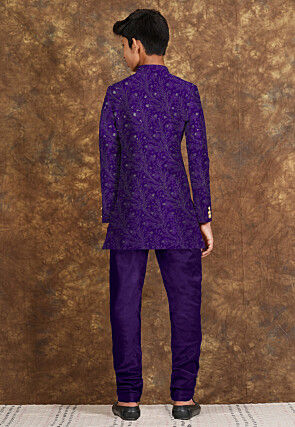 Embroidered Georgette Sherwani in Purple