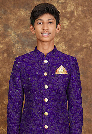 Embroidered Georgette Sherwani in Purple