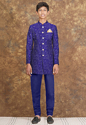Embroidered Georgette Sherwani in Royal Blue