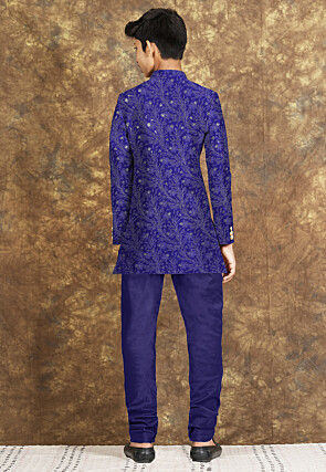 Embroidered Georgette Sherwani in Royal Blue