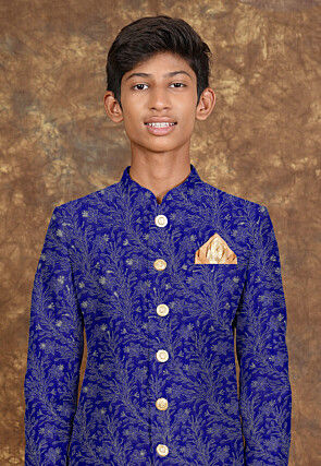 Embroidered Georgette Sherwani in Royal Blue