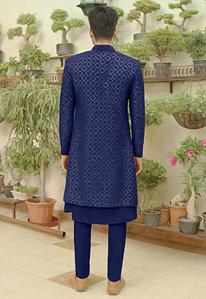 Embroidered Georgette Sherwani in Royal Blue