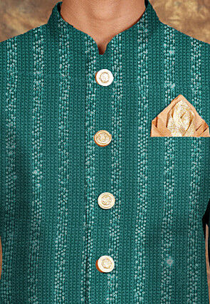 Embroidered Georgette Sherwani in Teal Green
