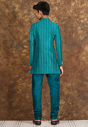 Embroidered Georgette Sherwani in Turquoise
