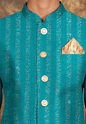 Embroidered Georgette Sherwani in Turquoise