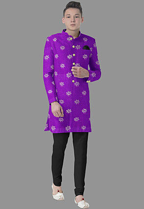 Embroidered Georgette Sherwani in Violet