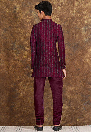 Embroidered Georgette Sherwani in Wine