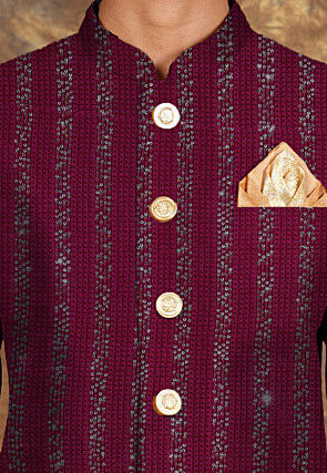 Embroidered Georgette Sherwani in Wine