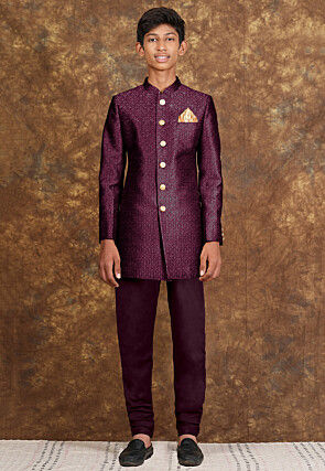 Embroidered Georgette Sherwani in Wine