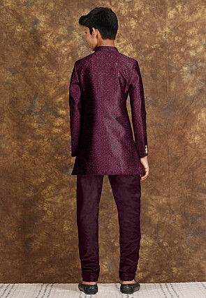 Embroidered Georgette Sherwani in Wine