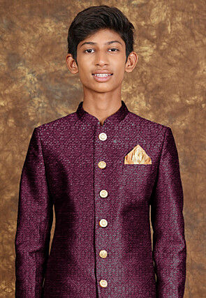 Embroidered Georgette Sherwani in Wine