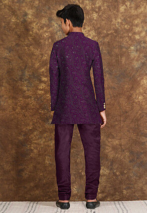 Embroidered Georgette Sherwani in Wine