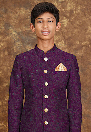 Embroidered Georgette Sherwani in Wine