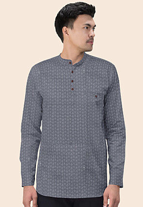 Embroidered Georgette Short Kurta in Grey
