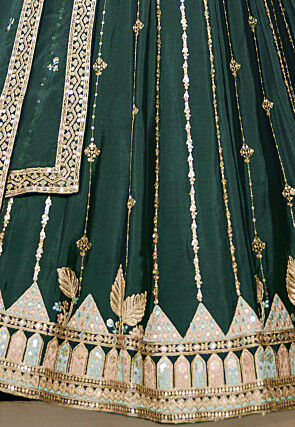 Embroidered Georgette Silk Lehenga in Dark Green